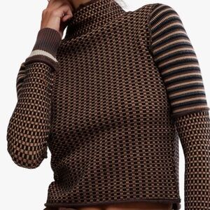 We The Free Brown & Cream Patterned Turtleneck Sweater